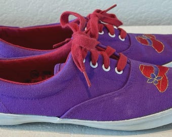 Vintage Jubilee My Tie Womens Size 7.5 Purple Canvas Red Hat Shoes Sneakers Lace Up