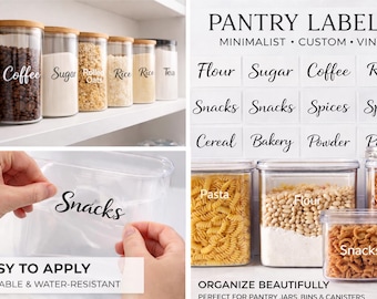 Pantry Labels | Minimalist Pantry Organization Labels | Kitchen Canister Labels | Vinyl Pantry Stickers | Custom Pantry Decals