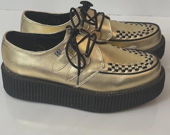 TUK Viva Mondo Gold Metallic Leather Creeper Shoes Men’s 7 Women's 9