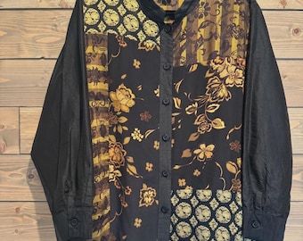 Koos of Course! Vintage 100% Silk Patchwork Floral Button Up Tunic Shirt Size 1X