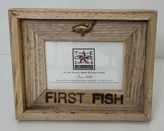 Barn Wood Rustic Picture Frame My First Fish 4”x6” Picture