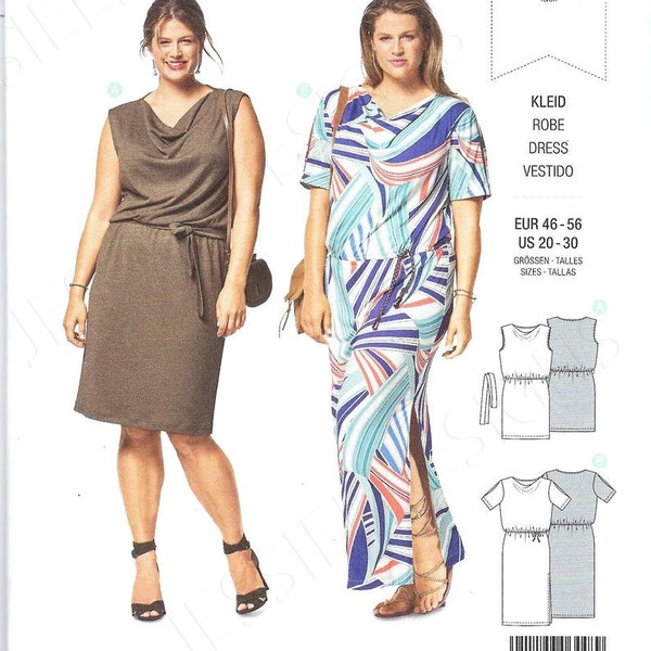 Women's DRESS-Burda Style Sewing Pattern 6448-2 Views-Size: 20-30-UNCUT-Easy-Blouson-Semi-fitted Dress-Short Sleeves-Sleeveless