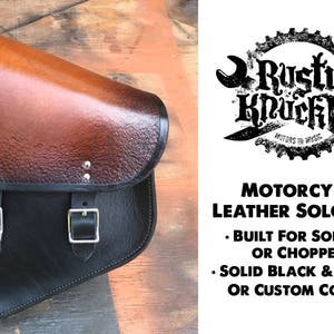 Motorcycle Solo Leather Bag With Custom Lid, Built For Your Hardtail Or Swingarm Frame - Custom Leather Tool Bag, Made In USA