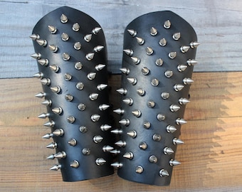 Metal Spike Leather Bracers | Gauntlet | Goth, Punk, Black Metal, Pagan, Metal, Heavy Metal, Warrior, Halloween