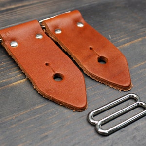 Guitar Strap Kit In 1.5 inch Wide Chestnut Brown Leather Ends - Do it Yourself - Guitar Strap Kit, Made In USA