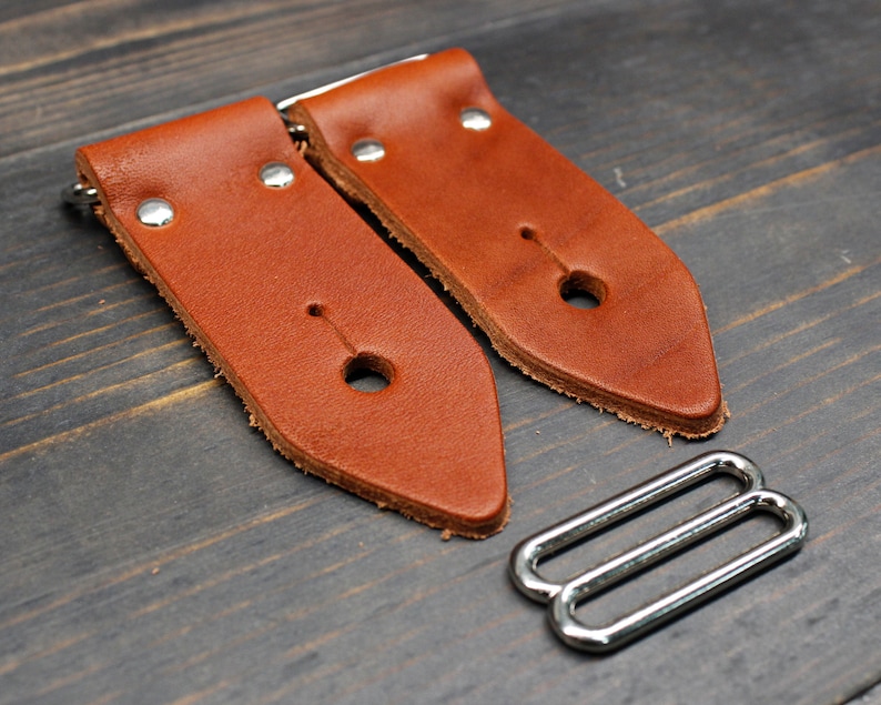 Guitar Strap Kit In 1.5 inch Wide Chestnut Brown Leather Ends - Do it Yourself - Guitar Strap Kit, Made In USA