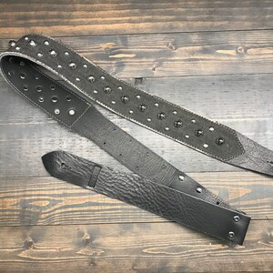 Black Leather Guitar Strap With Denim and Studs | Punk Rock Design ...