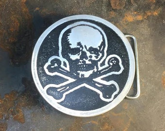 Skull and Crossbones Metal Belt Buckle Is A Historic Icon and A Great Gift - Solid Metal Belt Buckle - Made in USA - Hand Drawn Design