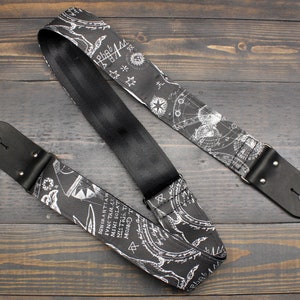 Guitar Strap With Esoteric Astronomy Illustration Made On Custom Printed Fabric and Seat belt Material - Adjustable Size - Made in USA