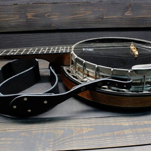 Custom Black Leather Banjo Strap For The Musician That Loves Country, Americana, Bluegrass and Roots Music Handmade In The USA Musician image 2