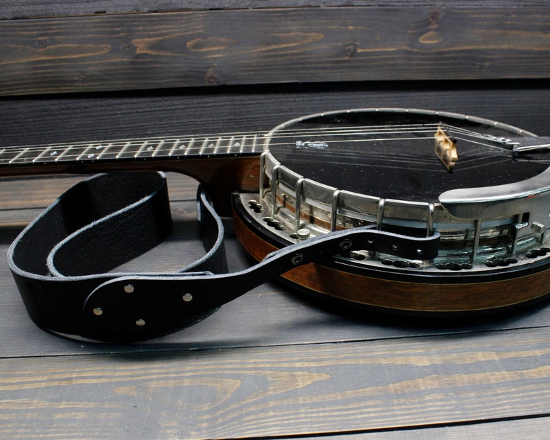 Custom Black Leather Banjo Strap For The Musician That Loves Country, Americana, Bluegrass and Roots Music Handmade In The USA Musician image 2