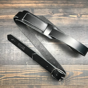 Narrow Black Leather Guitar Strap for Electric, Acoustic, Bass, Dobro | Unique Strap | Gift for Musician | Made In USA