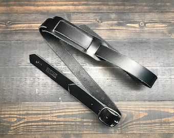 Narrow Black Leather Guitar Strap for Electric, Acoustic, Bass, Dobro | Unique Strap | Gift for Musician | Made In USA