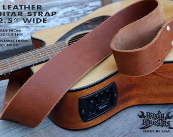 Light Brown Custom Leather Guitar Strap | Guitar Strap for Electric, Acoustic, Bass, Dobro | High Quality | Gift for Musician | Made in USA