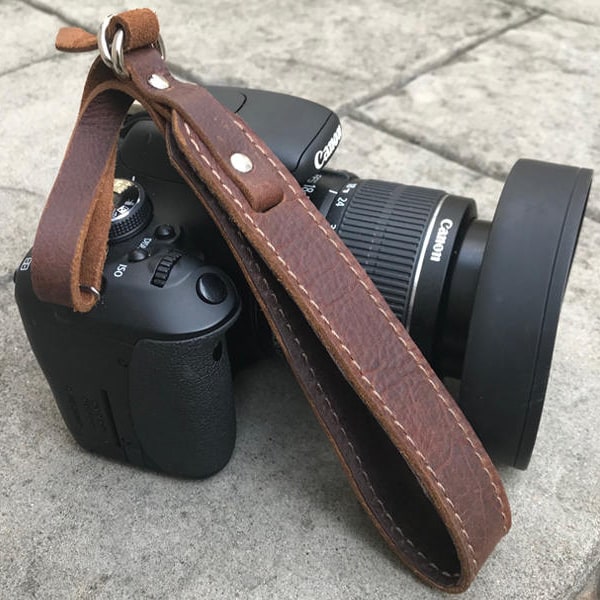 Leather DSLR Camera Wrist Strap | Kodiak Brown Leather | Can Be Personalized or Add Monogram | Camera Strap For Canon, Leica, Nikon