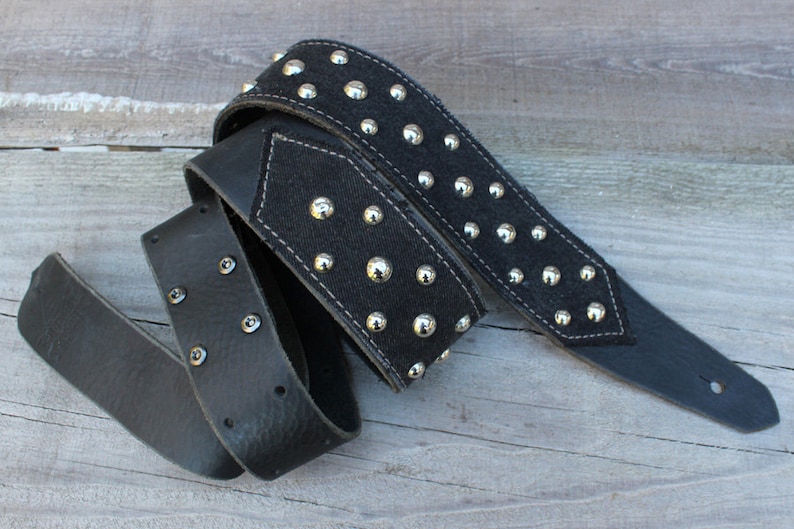 Guitar Strap Heavy Metal Style Made From Black Leather and Etsy