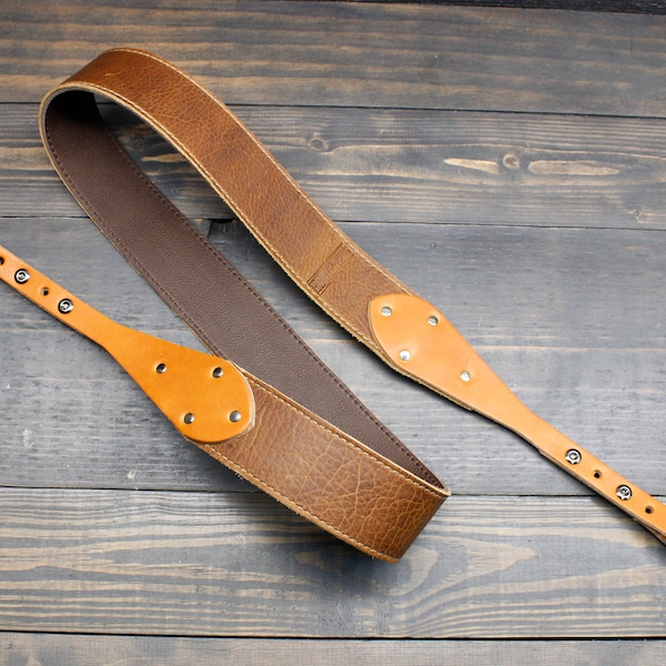 Two Tone Brown Leather Banjo Strap Handmade In The USA For The Musician That Loves Country, Americana, Bluegrass and Roots Music