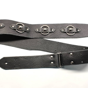 Black Leather Guitar Strap with Steel Ring and Stud | Custom Guitar Strap | Punk Rock | Heavy Metal | For Guitar or Bass | Gift for Musician