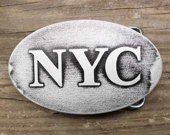 NYC Custom Metal Belt Buckle | New York City | East Coast | Can Customize to your City Name, Your Name | NY Custom Buckle | Great Gift