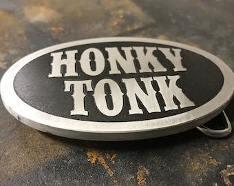 Honky Tonk aangepaste metalen gesp gemaakt voor mensen die van countrymuziek houden - geëtste metalen gesp, wat een geweldig cadeau is