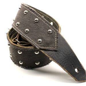 Black Leather Guitar Strap With Denim and Studs | Punk Rock Design ...