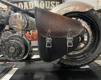 Motorcycle Solo Leather Bag With Custom Lid, Built For Your Hardtail Or Swingarm Frame - Custom Leather Tool Bag, Made In USA