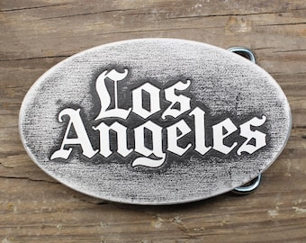 Hebilla de cinturón de metal de Los Ángeles - Personalizada - California - Costa Oeste - Hollywood - Personalizable con tu ciudad, estado y nombre - Un regalo ideal