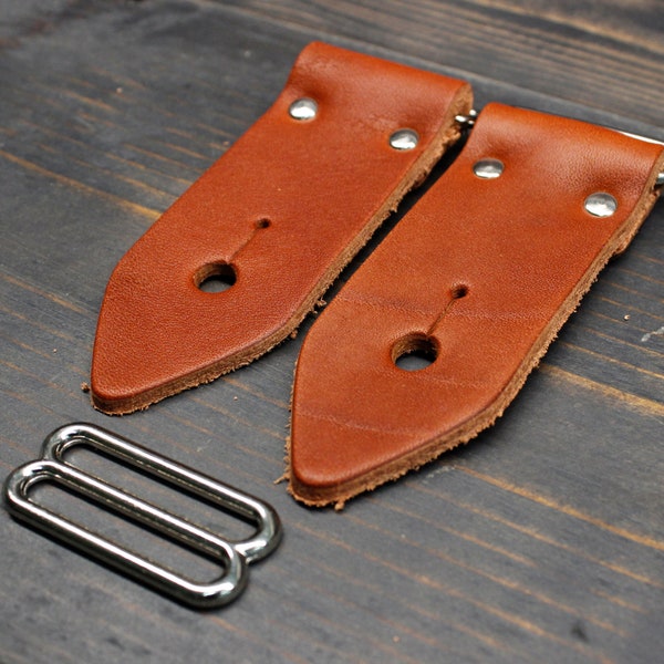 Guitar Strap Kit In 1.5 inch Wide Chestnut Brown Leather Ends - Do it Yourself - Guitar Strap Kit, Made In USA