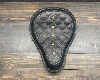 Black Diamond Stitch Leather Motorcycle Seat With 45 Caliber Custom Bullet Casing Rivets