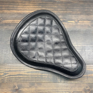 Motorcycle Seat In Black Diamond Stitched Leather, Hand Made For Your Bobber, Chopper or Custom Bike, Made In USA