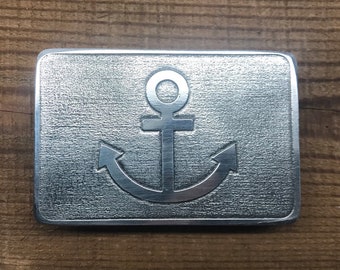 Hebilla de cinturón personalizada con ancla en aluminio pulido, hecha para durar y el regalo perfecto. Fabricada en EE. UU., hebilla de metal macizo, estilo marinero.