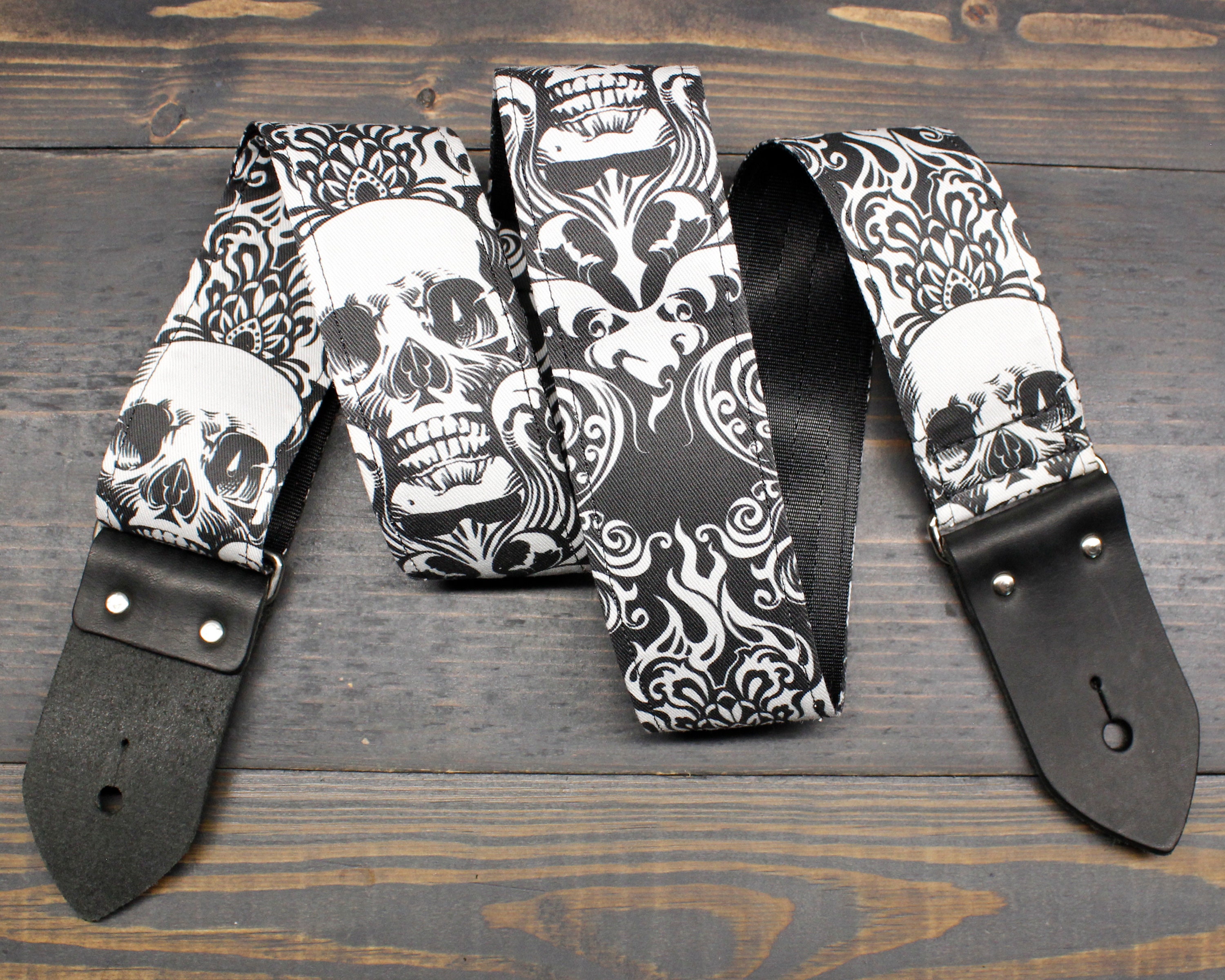 Guitar Strap With Skull And Flames Made On Custom Printed Etsy