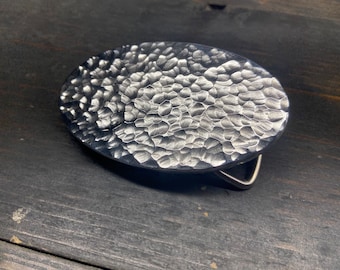 Custom Belt Buckle With Hammered Metal Surface, Wide Oval - Built To Last and Handmade In The USA