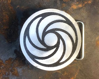 Crop Circle Metal Belt Buckle | Custom Made Etched Metal Buckle | Aliens, Design, Pattern | Made in USA