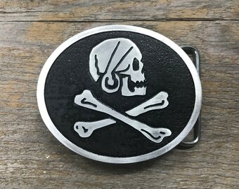 Pirate Custom Belt Buckle Created From The Henry Every Flag Using Metal Etching - Skull and Crossbones - Pirate Life - Sailor - Great Gift
