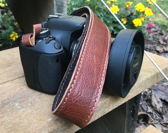Monogrammed Leather Camera Strap In Warm Brown That is Designed For Style and Comfort - Leather and Suede -  Gift for Photographer