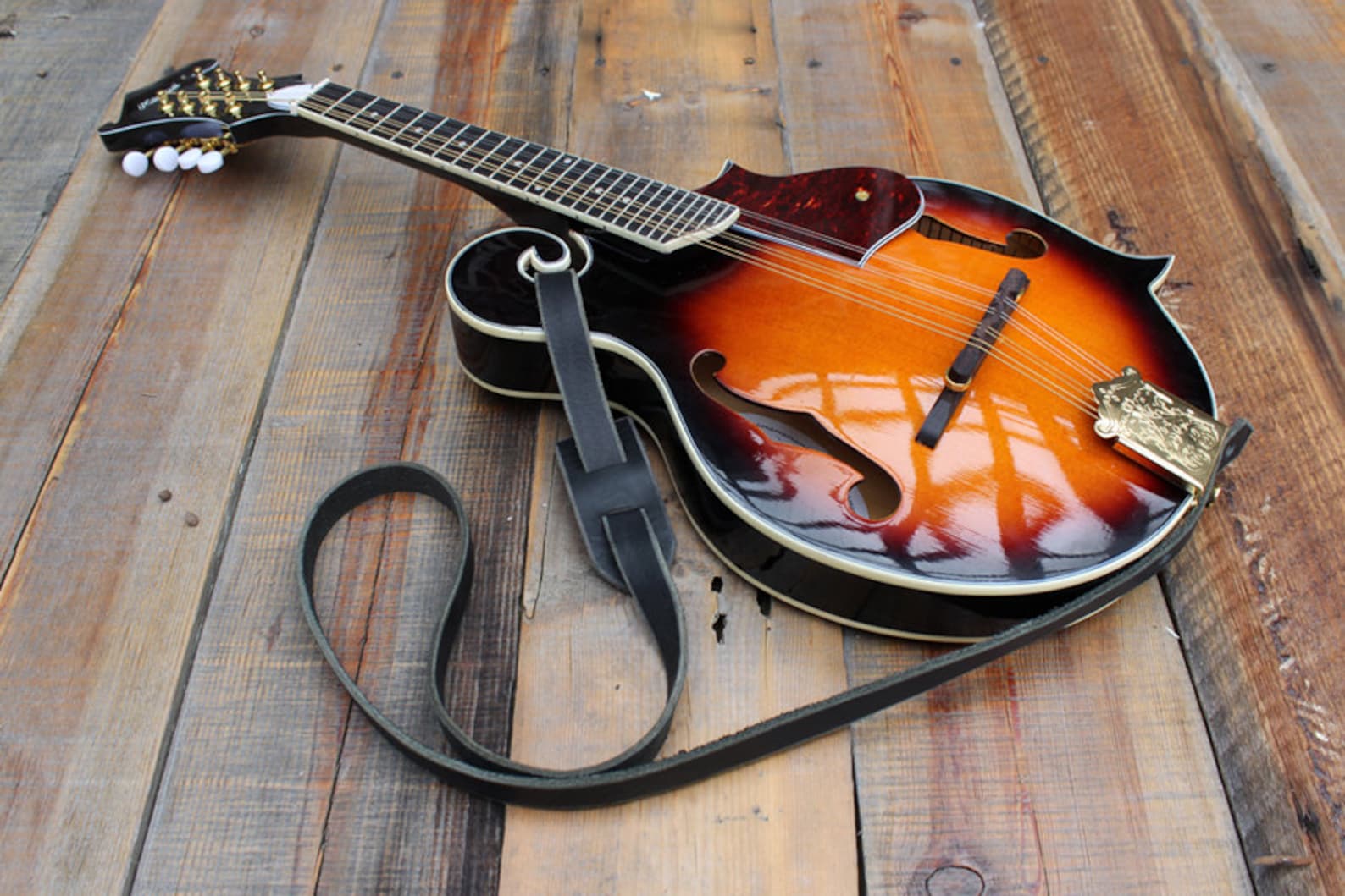 F Style Mandolin Strap Made With Black Leather for Bluegrass Etsy