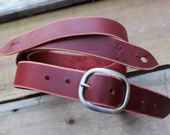 Narrow Leather Guitar Strap for Electric, Acoustic, Bass, Dobro | Ox Blood Red | Unique Strap | Gift for Musician | Made In USA