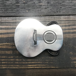 Acoustic Guitar Shape Belt Buckle That is Polished Metal - The Perfect Gift For The Musician - Guitar Belt Buckle - Made in USA