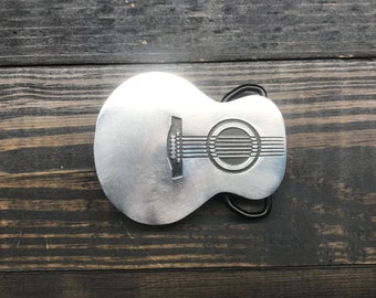 Acoustic Guitar Shape Belt Buckle That is Polished Metal - The Perfect Gift For The Musician - Guitar Belt Buckle - Made in USA