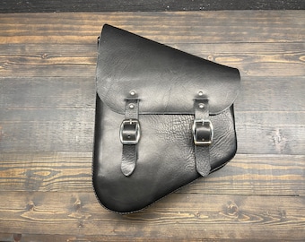 Black Leather Motorcycle Solo Bag, Built For Your Hardtail Or Swingarm Frame, Made In USA