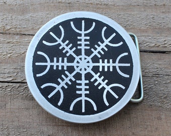 Viking Protection Rune Symbol Custom Belt Buckle Made of Etched Metal - Great Gift - Made in USA -Nordic History