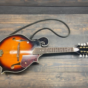 F Style Mandolin Strap Made In Black Leather for Bluegrass, Americana, Roots, Country Musician Gift
