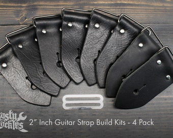 Guitar Strap Kit - Black Leather Multi Pack. Make Your Own, in 2 inch wide For Your Favorite Guitar, Electric, Bass or Acoustic, Made In USA