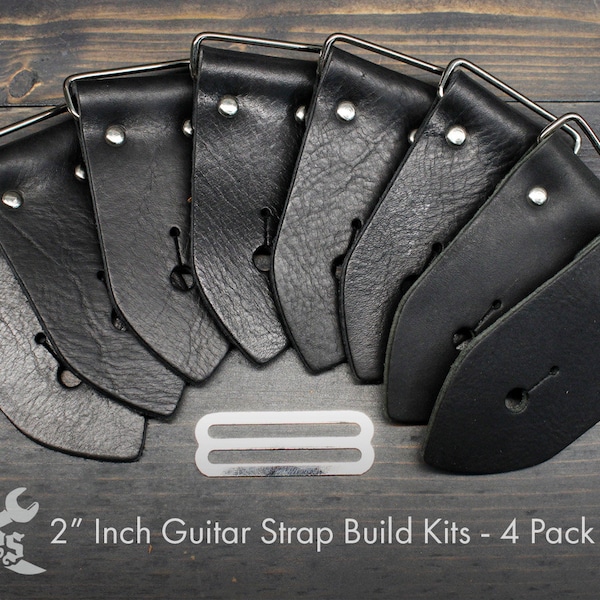 Guitar Strap Kit - Black Leather Multi Pack. Make Your Own, in 2 inch wide For Your Favorite Guitar, Electric, Bass or Acoustic, Made In USA