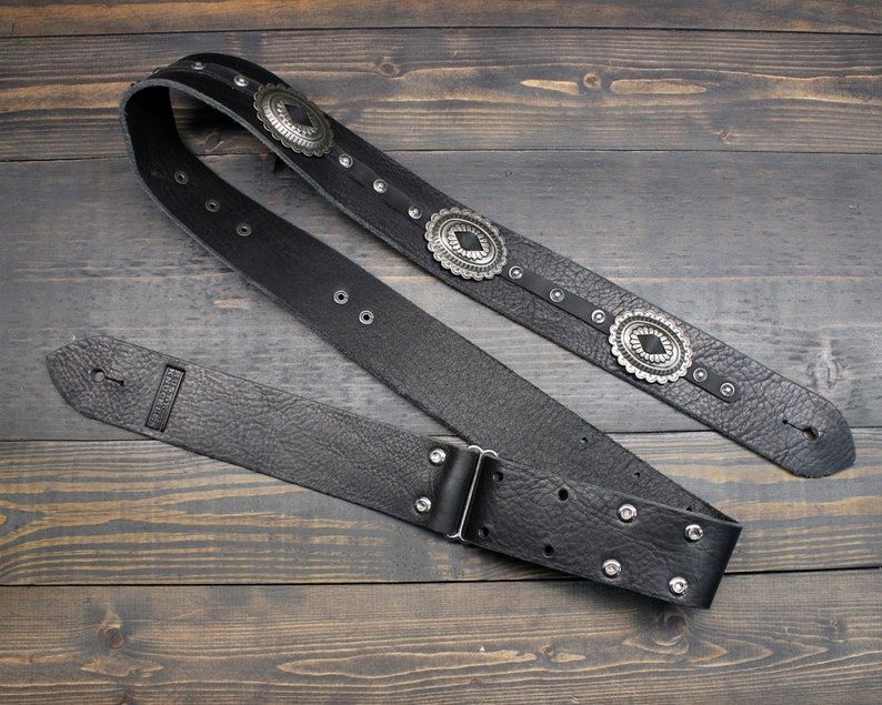 Black Leather Guitar Strap With Western Style Conchos and Etsy Norway