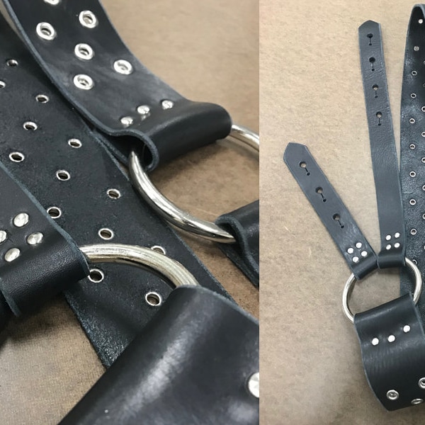 Black Leather Guitar Strap with Eyelets and Large Rings for Custom Look - Unique Guitar Strap - Made in USA - Heavy Metal, Punk