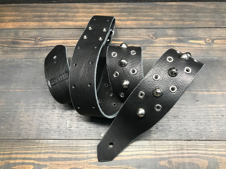 Leather Guitar Strap That is Personalized With Eyelets and Etsy