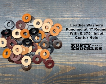 Leather Washers Punched at 1" Inch Round With 3/8" or 0.375" Inset Center Hole, Made In USA