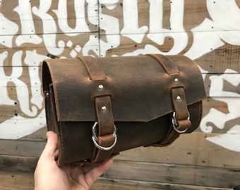 Buffalo Brown Leather Motorcycle Tool and Accessory Bag  Made For Your Harley Davidson or Indian - Perfect For Small Items and Day Trips